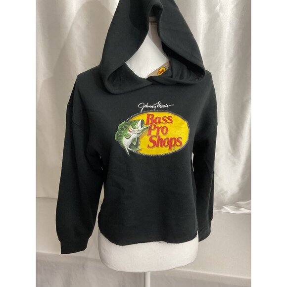 Bass Pro Shops Johnny Morris Black Hoodie XL Womens Cropped Sweatshirt Cotton Bl - Picture 2 of 7